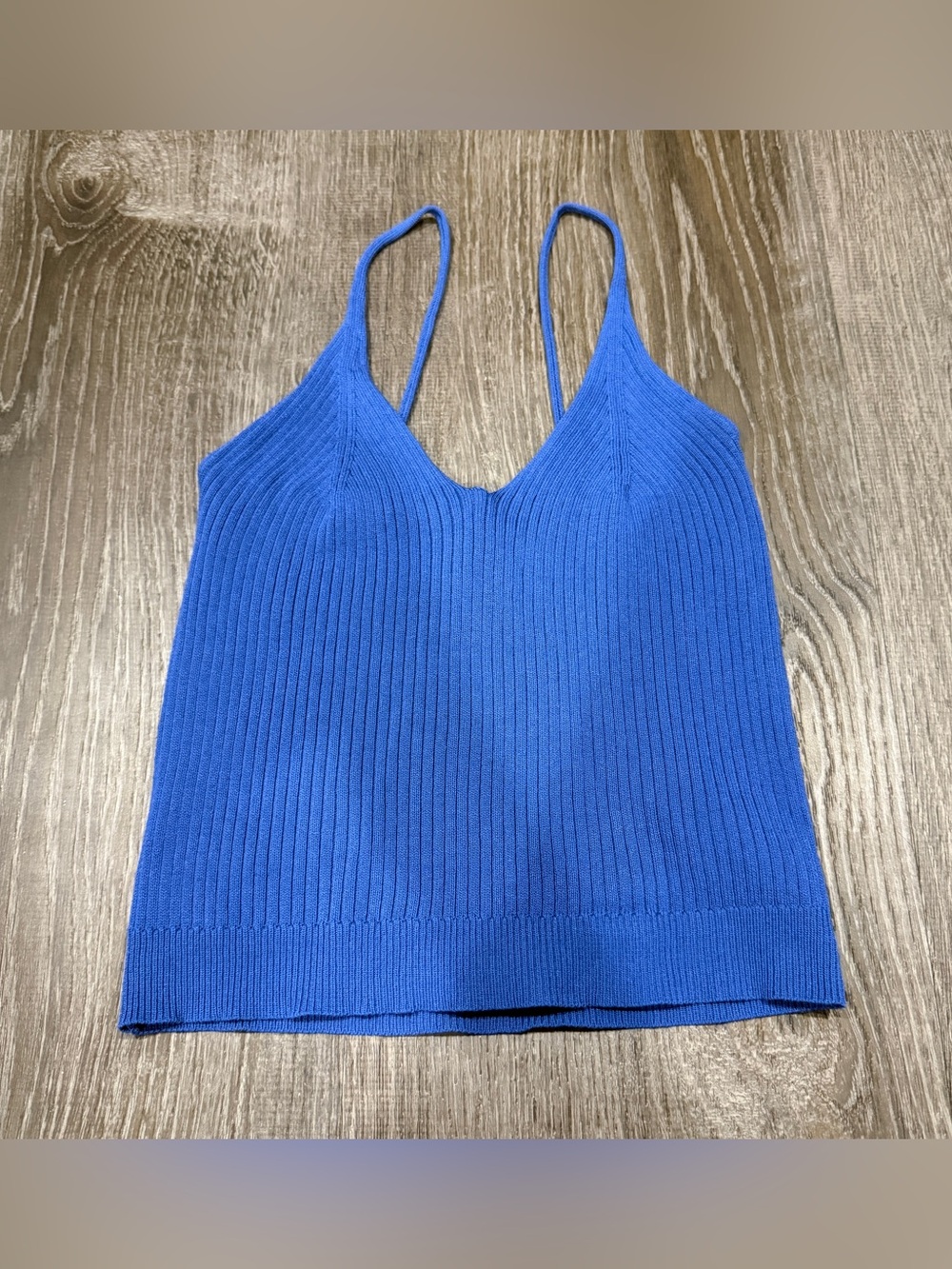 Blue Knit Cropped Tank Top